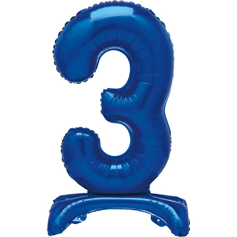 30in  BLUE FOIL STANDING NUMERAL "3" BALLOON