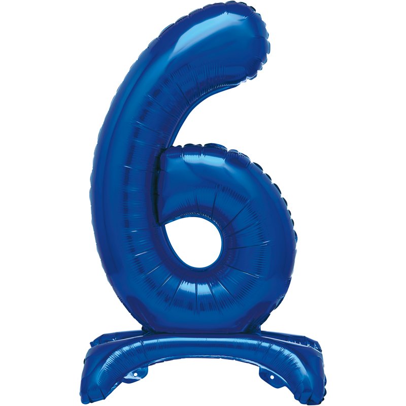 30in  BLUE FOIL STANDING NUMERAL "6" BALLOON