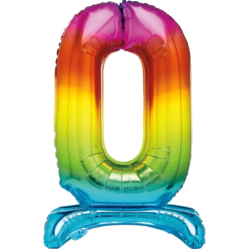 30in RAINBOW FOIL STANDING NUMERAL "0" BALLOON
