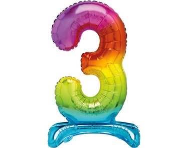 30in RAINBOW FOIL STANDING NUMERAL "3" BALLOON