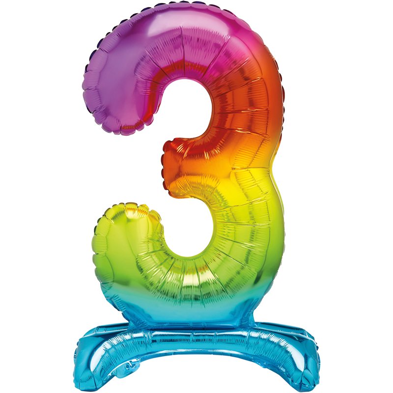 30in RAINBOW FOIL STANDING NUMERAL "3" BALLOON