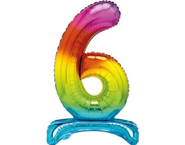 30in RAINBOW FOIL STANDING NUMERAL "6" BALLOON