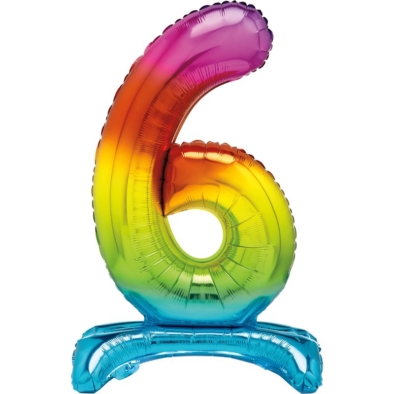 30in RAINBOW FOIL STANDING NUMERAL "6" BALLOON