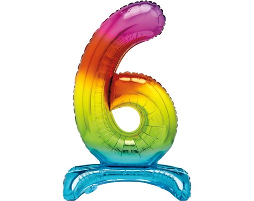 30in RAINBOW FOIL STANDING NUMERAL "6" BALLOON