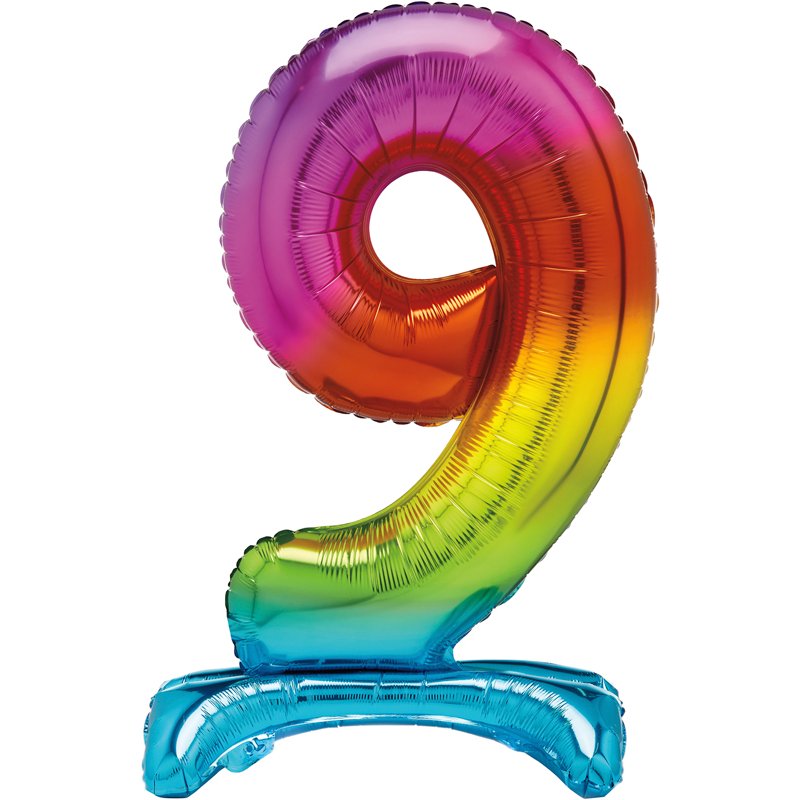 30in RAINBOW FOIL STANDING NUMERAL "9" BALLOON