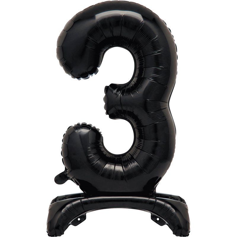 30in BLACK FOIL STANDING NUMERAL "3" BALLOON