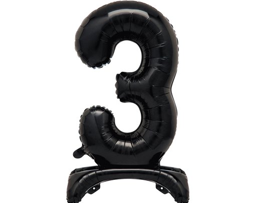 30in BLACK FOIL STANDING NUMERAL "3" BALLOON