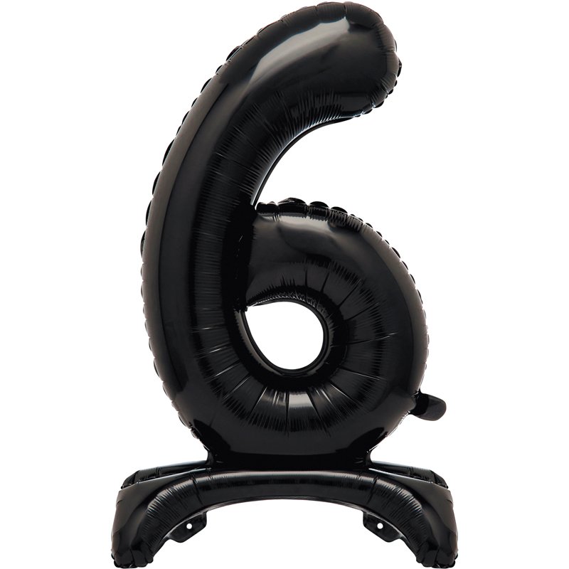 30in BLACK FOIL STANDING NUMERAL "6" BALLOON