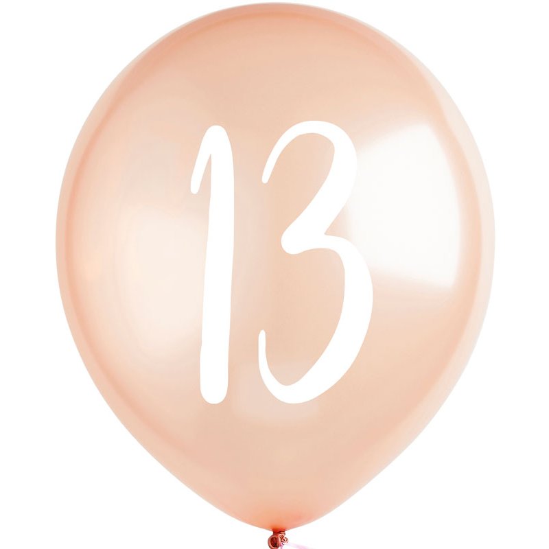 5PK 12in ROSE GOLD '13' BALLOONS