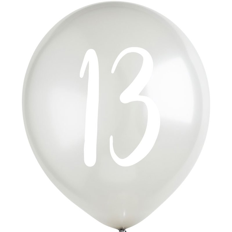 5PK 12in SILVER CHROME '13' BALLOONS