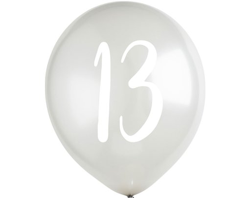 5PK 12in SILVER CHROME '13' BALLOONS