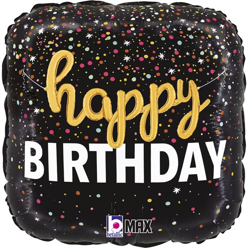 18in BIRTHDAY SCRIPT CONFETTI FOIL BALLOON