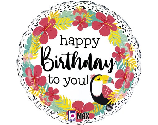 18in TROPICAL TOUCAN BIRTHDAY FOIL BALLOON