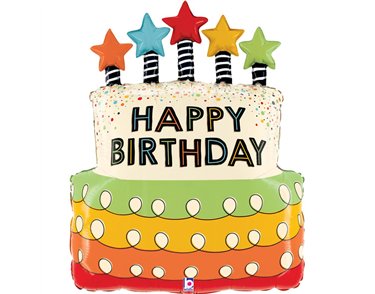 31in CANDLES STARS BIRTHDAY CAKE FOIL BALLOON