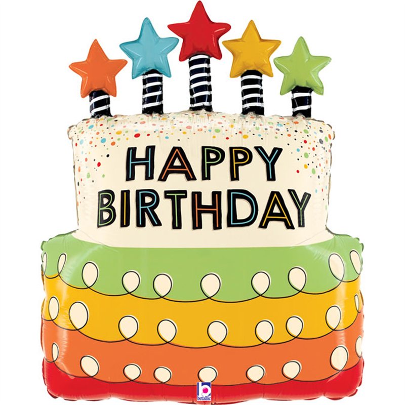 31in CANDLES STARS BIRTHDAY CAKE FOIL BALLOON