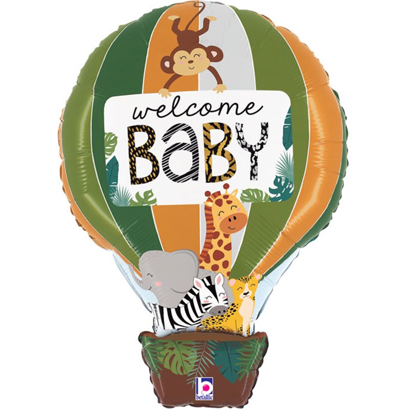 30in JUNGLE ANIMALS WELCOME BABY FOIL BALLOON