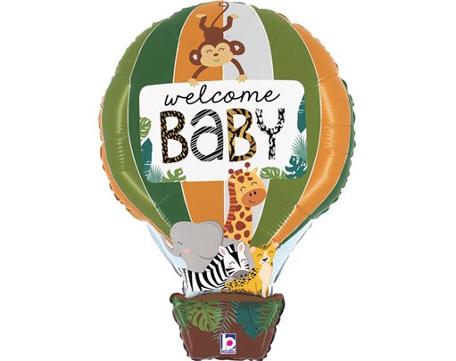 30in JUNGLE ANIMALS WELCOME BABY FOIL BALLOON