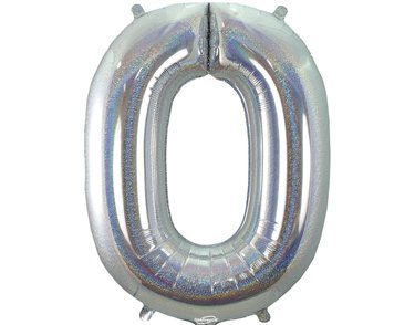 34in NUMBER 0 HOLOGRAPHIC SILVER FOIL BALLOON