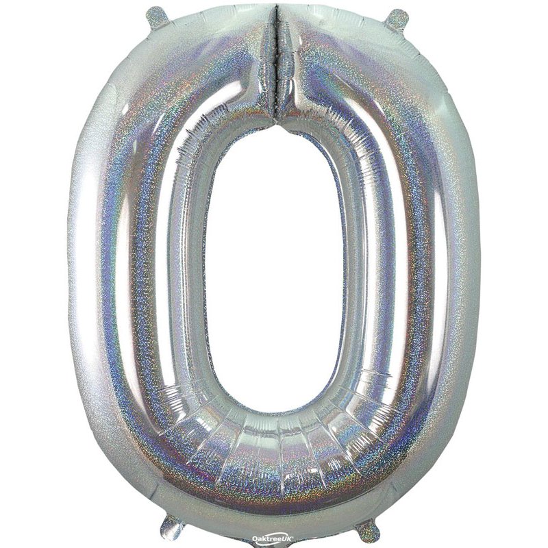 34in NUMBER 0 HOLOGRAPHIC SILVER FOIL BALLOON