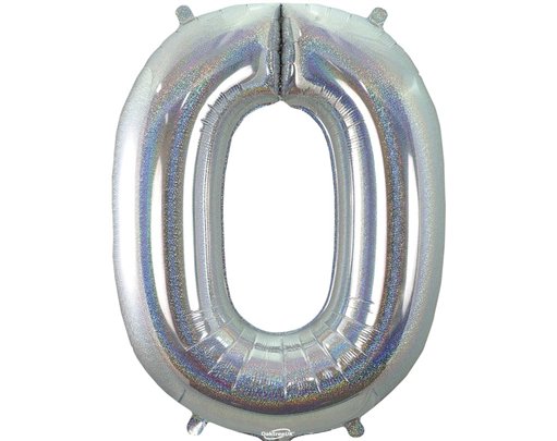 34in NUMBER 0 HOLOGRAPHIC SILVER FOIL BALLOON