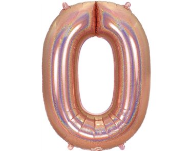 34in NUMBER 0 HOLOGRAPHIC ROSE GOLD FOIL BALLOON