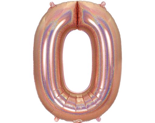 34in NUMBER 0 HOLOGRAPHIC ROSE GOLD FOIL BALLOON