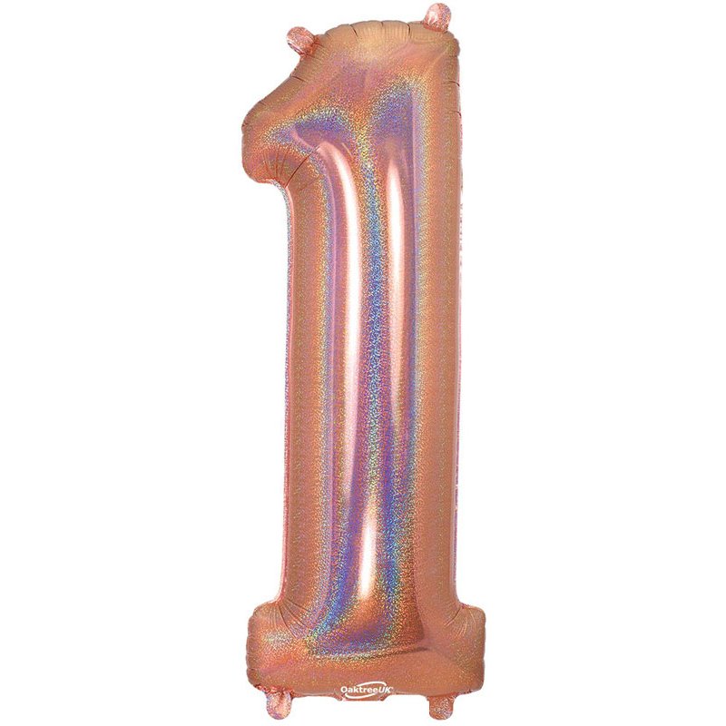 34in NUMBER 1 HOLOGRAPHIC ROSE GOLD FOIL BALLOON