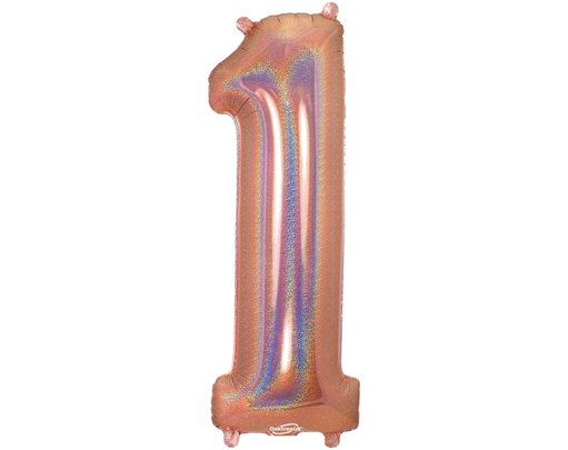 34in NUMBER 1 HOLOGRAPHIC ROSE GOLD FOIL BALLOON