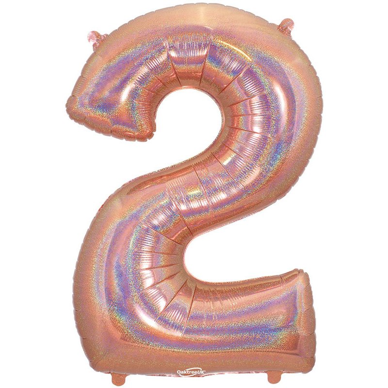 34in NUMBER 2 HOLOGRAPHIC ROSE GOLD FOIL BALLOON