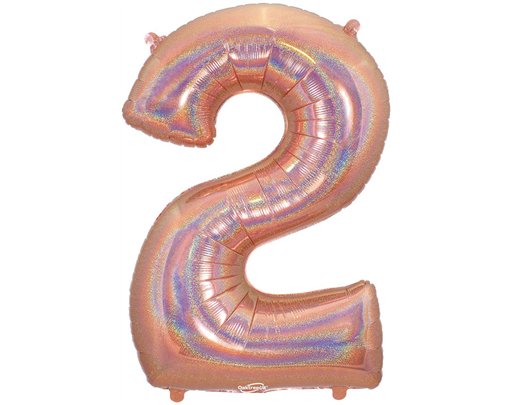 34in NUMBER 2 HOLOGRAPHIC ROSE GOLD FOIL BALLOON