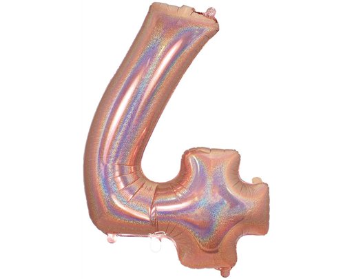 34in NUMBER 4 HOLOGRAPHIC ROSE GOLD FOIL BALLOON