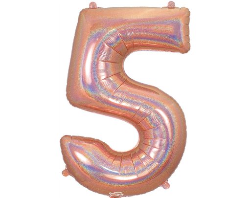 34in NUMBER 5 HOLOGRAPHIC ROSE GOLD FOIL BALLOON