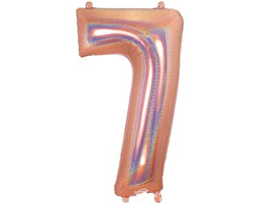 34in NUMBER 7 HOLOGRAPHIC ROSE GOLD FOIL BALLOON