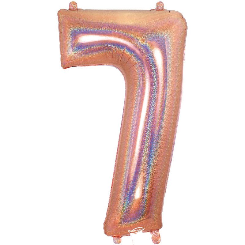 34in NUMBER 7 HOLOGRAPHIC ROSE GOLD FOIL BALLOON