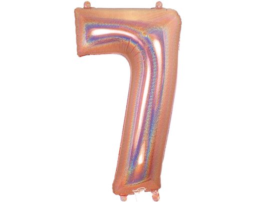 34in NUMBER 7 HOLOGRAPHIC ROSE GOLD FOIL BALLOON