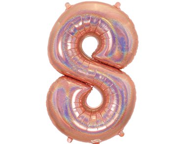 34in NUMBER 8 HOLOGRAPHIC ROSE GOLD FOIL BALLOON