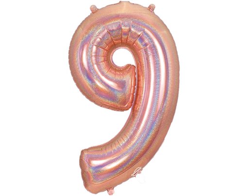 34in NUMBER 9 HOLOGRAPHIC ROSE GOLD FOIL BALLOON