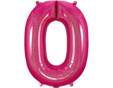34in NUMBER 0 HOLOGRAPHIC PINK FOIL BALLOON