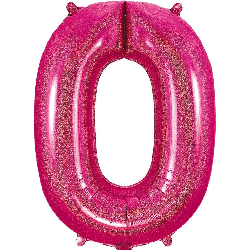 34in NUMBER 0 HOLOGRAPHIC PINK FOIL BALLOON