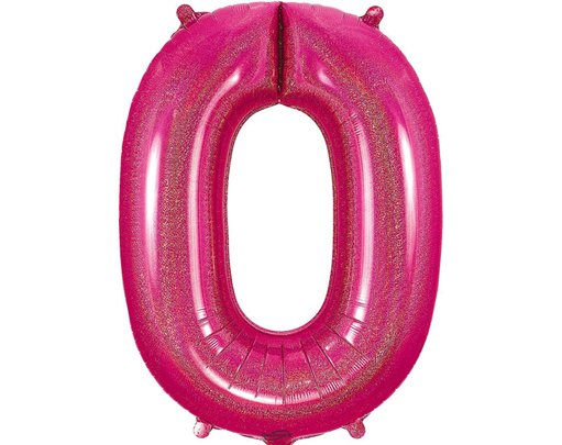 34in NUMBER 0 HOLOGRAPHIC PINK FOIL BALLOON