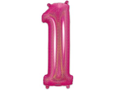 34in NUMBER 1 HOLOGRAPHIC PINK FOIL BALLOON