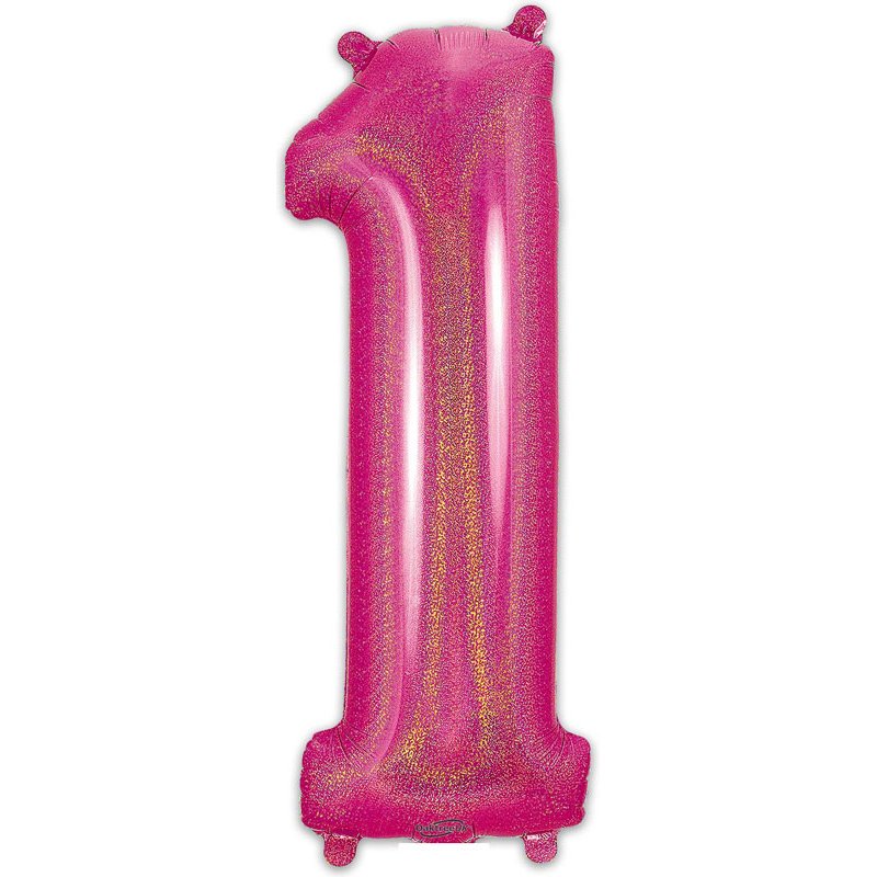 34in NUMBER 1 HOLOGRAPHIC PINK FOIL BALLOON