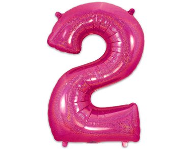 34in NUMBER 2 HOLOGRAPHIC PINK FOIL BALLOON