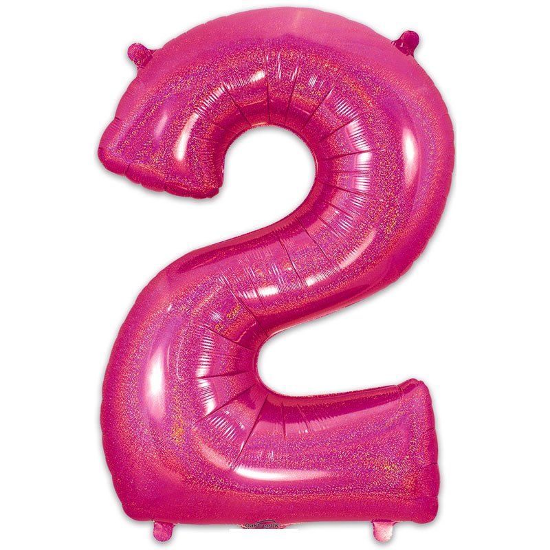 34in NUMBER 2 HOLOGRAPHIC PINK FOIL BALLOON