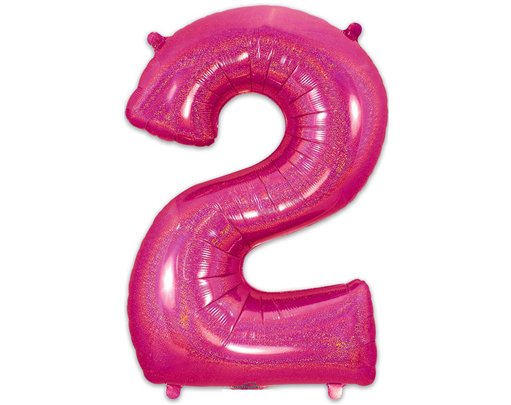 34in NUMBER 2 HOLOGRAPHIC PINK FOIL BALLOON