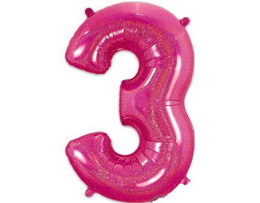 34in NUMBER 3 HOLOGRAPHIC PINK FOIL BALLOON