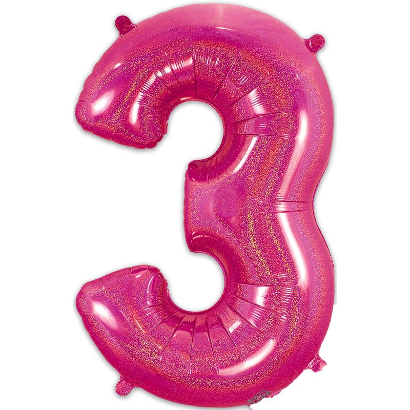 34in NUMBER 3 HOLOGRAPHIC PINK FOIL BALLOON