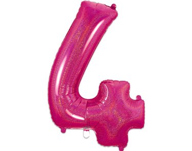 34in NUMBER 4 HOLOGRAPHIC PINK FOIL BALLOON
