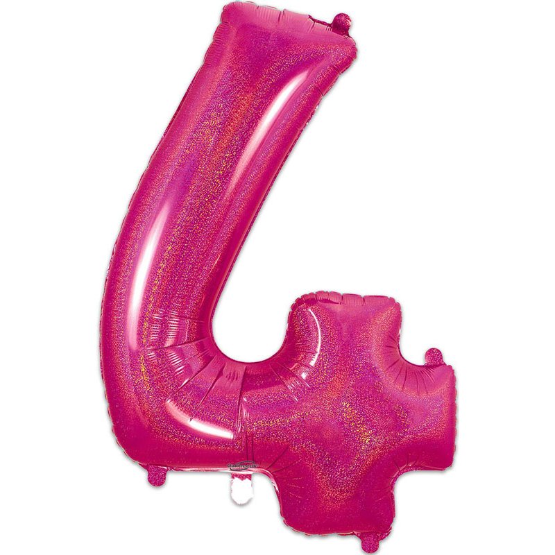 34in NUMBER 4 HOLOGRAPHIC PINK FOIL BALLOON