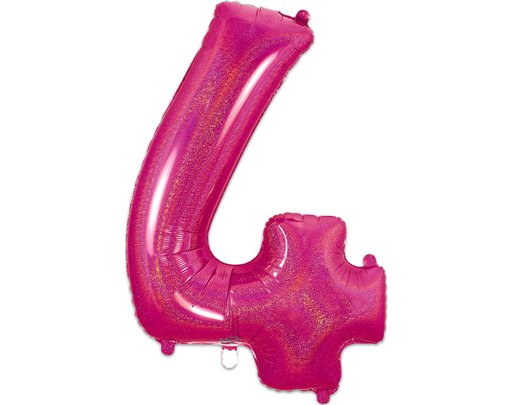 34in NUMBER 4 HOLOGRAPHIC PINK FOIL BALLOON